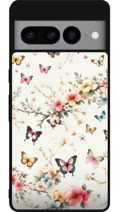 Coque Google Pixel 7 Pro - Silicone rigide noir Spring 25 Papillons Légers
