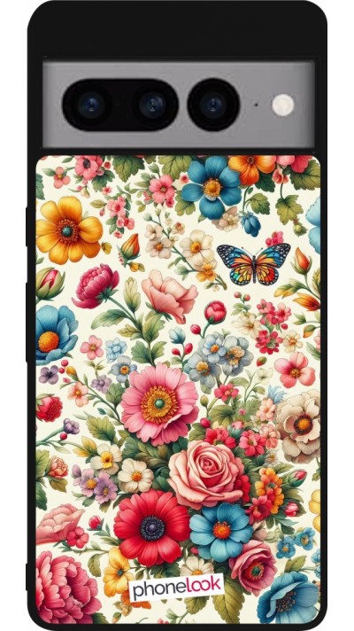 Coque Google Pixel 7 Pro - Silicone rigide noir Spring 25 printemps fleuri