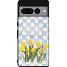 Coque Google Pixel 7 Pro - Silicone rigide noir Blue vichy tulips Spring 2026