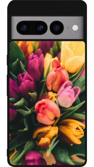 Google Pixel 7 Pro Case Hülle - Silikon schwarz Bouquet of tulips Spring 2026
