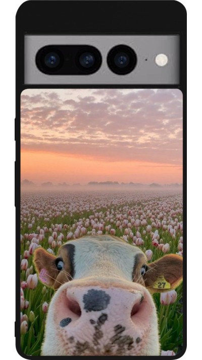 Google Pixel 7 Pro Case Hülle - Silikon schwarz Cow with tulips Spring 2026