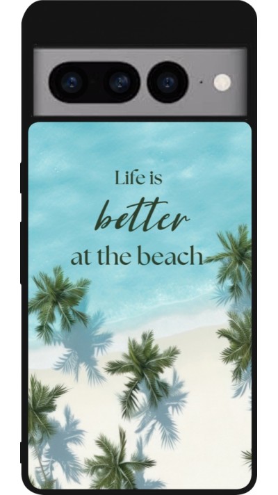 Coque Google Pixel 7 Pro - Silicone rigide noir Summer 2025 Life is better at the beach