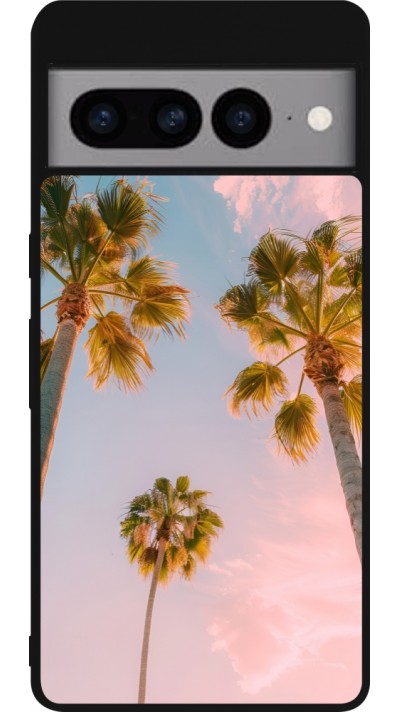 Coque Google Pixel 7 Pro - Silicone rigide noir Summer 2025 Palmiers