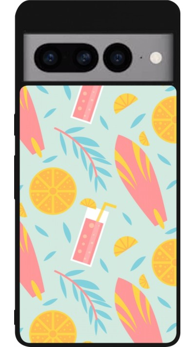 Coque Google Pixel 7 Pro - Silicone rigide noir Summer 2025 Pattern citron