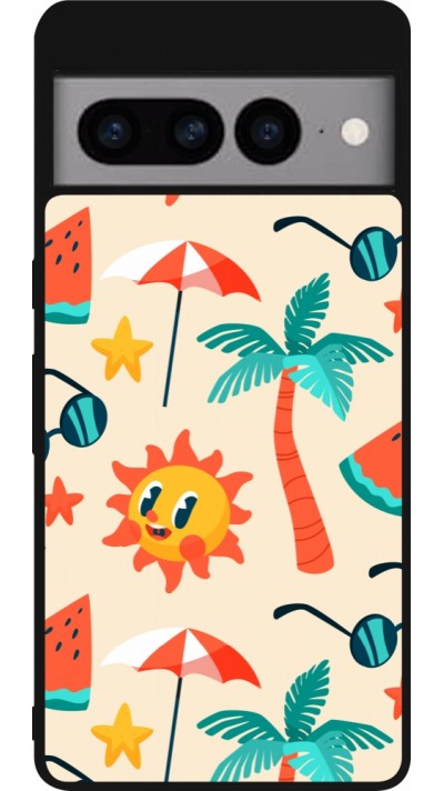 Coque Google Pixel 7 Pro - Silicone rigide noir Summer 2025 Pattern soleil