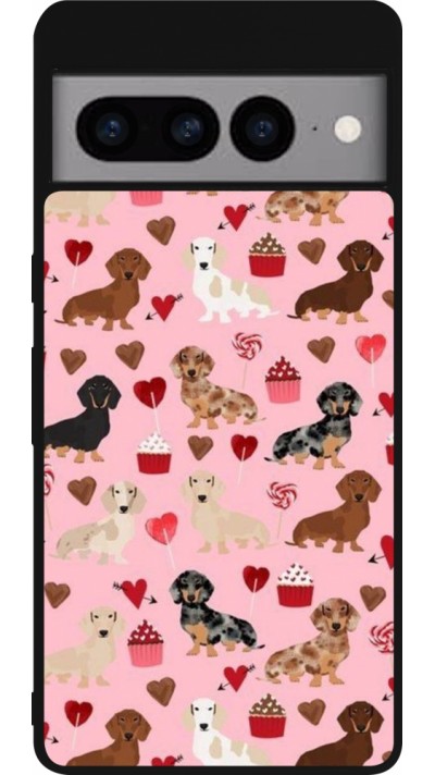 Google Pixel 7 Pro Case Hülle - Silikon schwarz Valentine 2024 puppy love