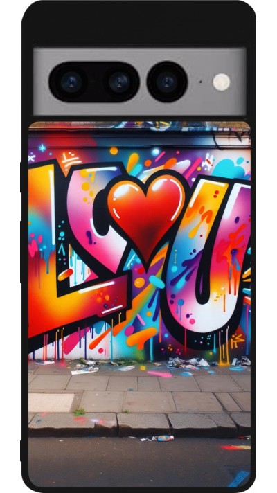 Google Pixel 7 Pro Case Hülle - Silikon schwarz Valentin 2025 Liebe U Tag
