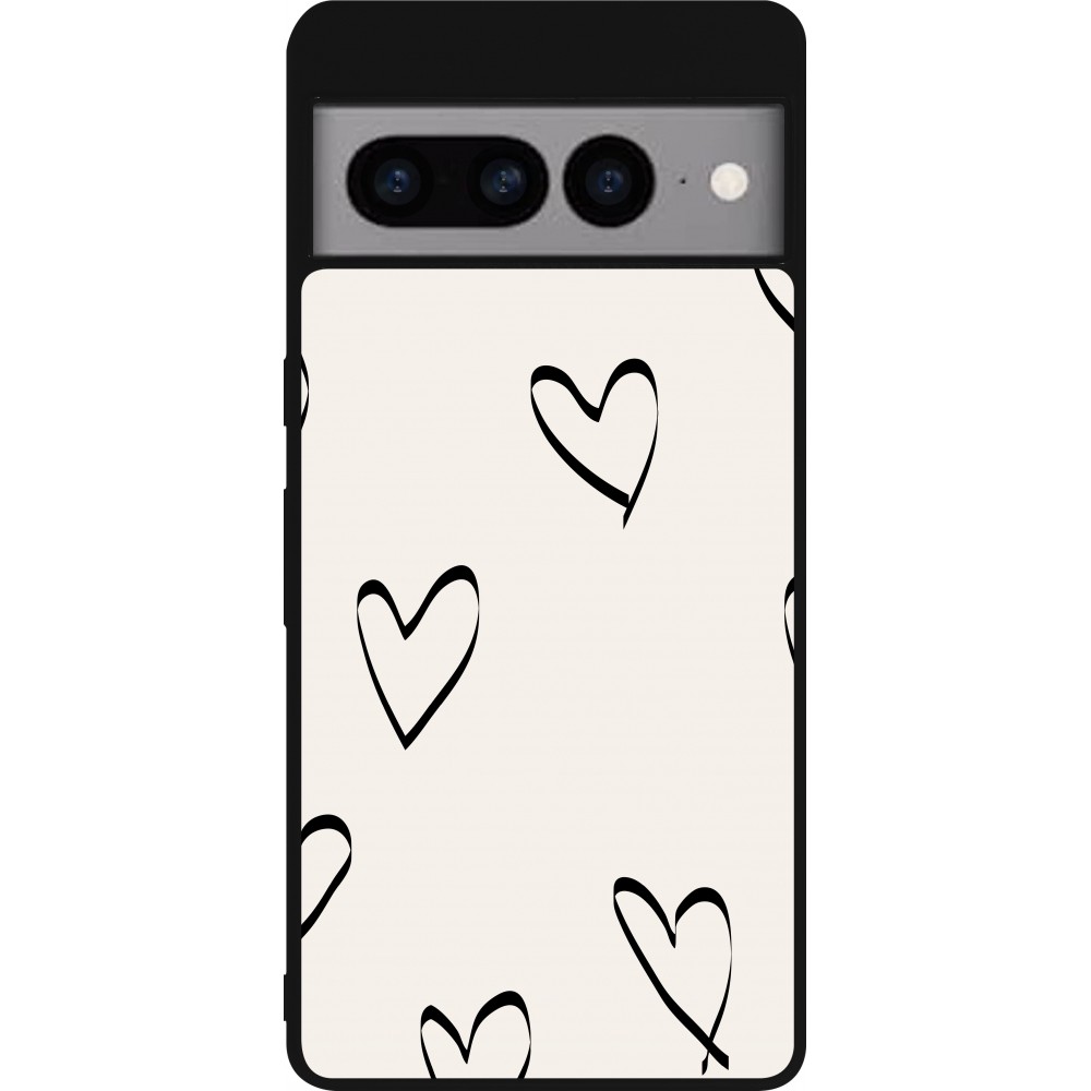Google Pixel 7 Pro Case Hülle - Silikon schwarz Valentine 2023 minimalist hearts