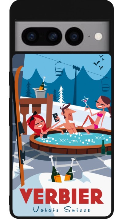 Google Pixel 7 Pro Case Hülle - Silikon schwarz Verbier Mountain Jacuzzi