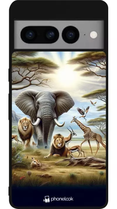 Google Pixel 7 Pro Case Hülle - Silikon schwarz Afrikanisches Wildleben