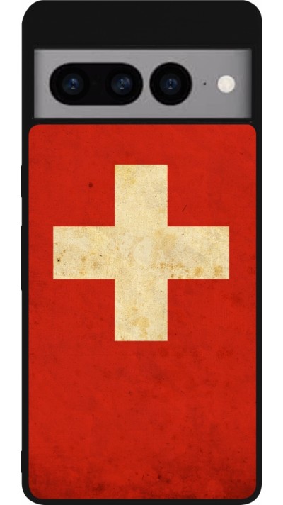 Google Pixel 7 Pro Case Hülle - Silikon schwarz Vintage Flag SWISS