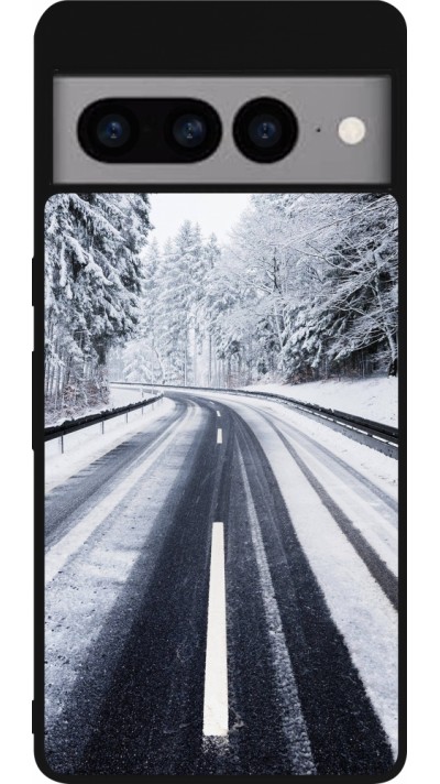 Google Pixel 7 Pro Case Hülle - Silikon schwarz Winter 22 Snowy Road