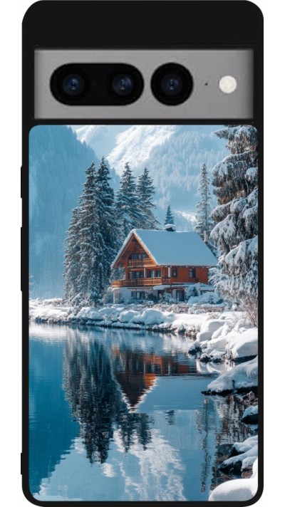 Google Pixel 7 Pro Case Hülle - Silikon schwarz Winter 25 Winter house forest day
