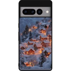 Google Pixel 7 Pro Case Hülle - Silikon schwarz Winter 25 Winter snowy village
