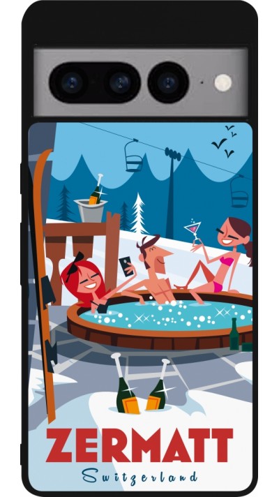 Google Pixel 7 Pro Case Hülle - Silikon schwarz Zermatt Mountain Jacuzzi