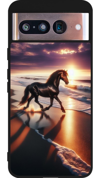 Google Pixel 8 Case Hülle - Silikon schwarz Pferd majestätisch Strand