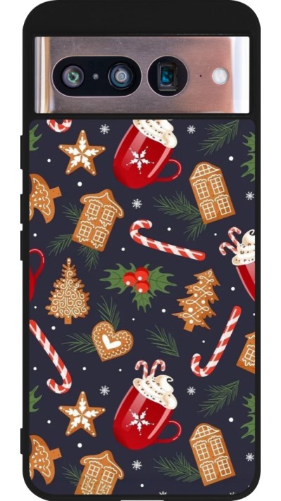 Google Pixel 8 Case Hülle - Silikon schwarz Christmas 25 Pattern Gingerbread House