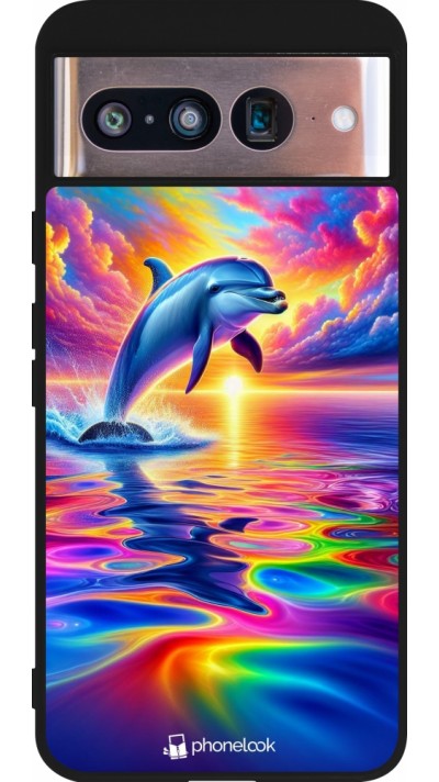 Google Pixel 8 Case Hülle - Silikon schwarz Glücklicher Regenbogen-Delfin