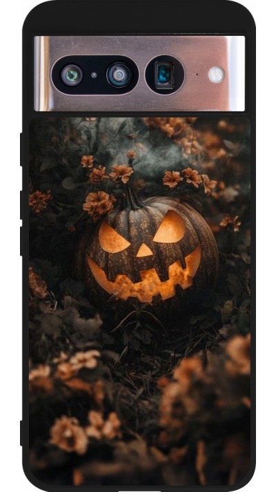 Google Pixel 8 Case Hülle - Silikon schwarz Halloween 2025 Pumpkin with flowers