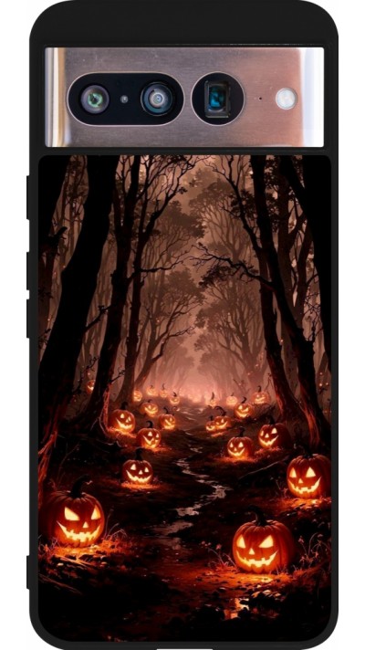 Google Pixel 8 Case Hülle - Silikon schwarz Halloween 2025 Road of Terrifying Pumpkins
