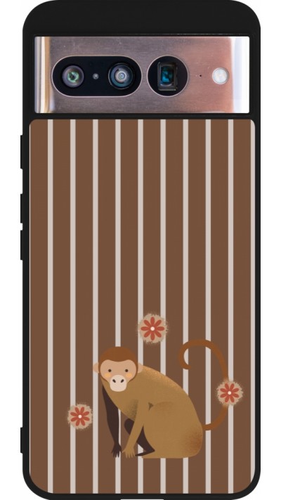 Coque Google Pixel 8 - Silicone rigide noir Monkey with stripes