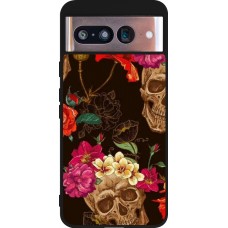 Google Pixel 8 Case Hülle - Silikon schwarz Skulls and flowers
