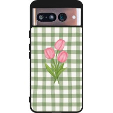 Google Pixel 8 Case Hülle - Silikon schwarz Green vichy tulips 2026