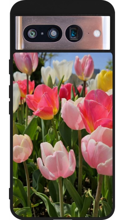 Google Pixel 8 Case Hülle - Silikon schwarz Tulips 2026