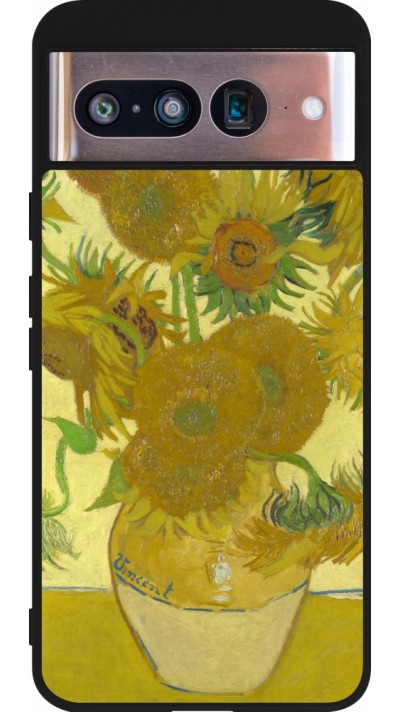 Coque Google Pixel 8 - Silicone rigide noir Tableau art - Les Tournesols - Van Gogh