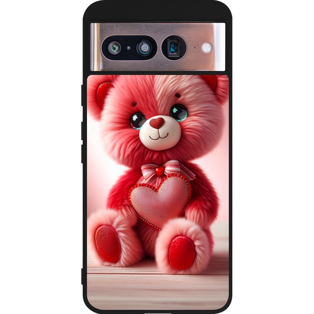 Google Pixel 8 Case Hülle - Silikon schwarz Valentin 2024 Rosaroter Teddybär