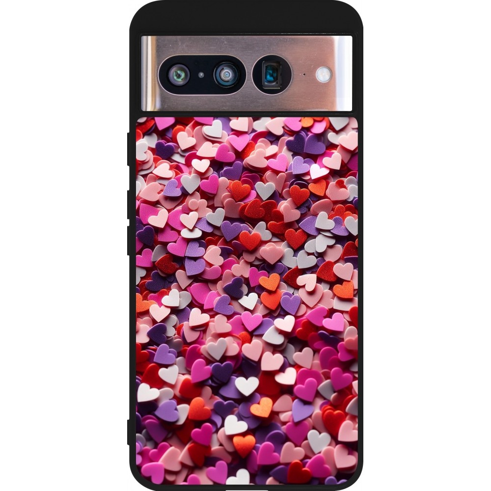 Google Pixel 8 Case Hülle - Silikon schwarz Valentin 2025 Konfetti