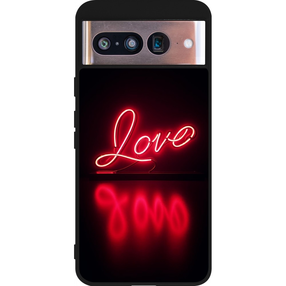 Google Pixel 8 Case Hülle - Silikon schwarz Valentine 2025 Neon Liebe