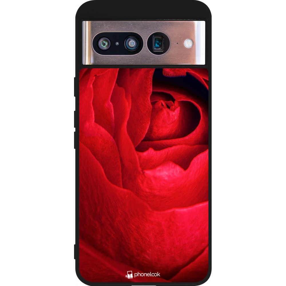 Google Pixel 8 Case Hülle - Silikon schwarz Valentine 2022 Rose
