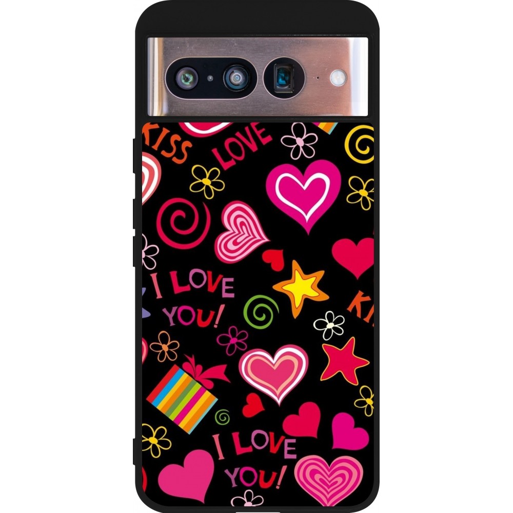 Google Pixel 8 Case Hülle - Silikon schwarz Valentine 2023 love symbols