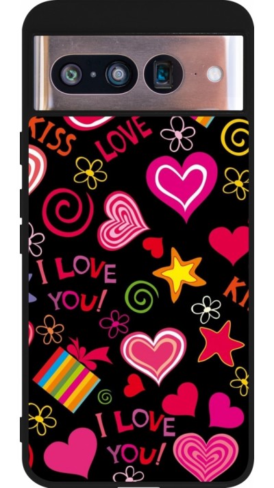 Google Pixel 8 Case Hülle - Silikon schwarz Valentine 2023 love symbols