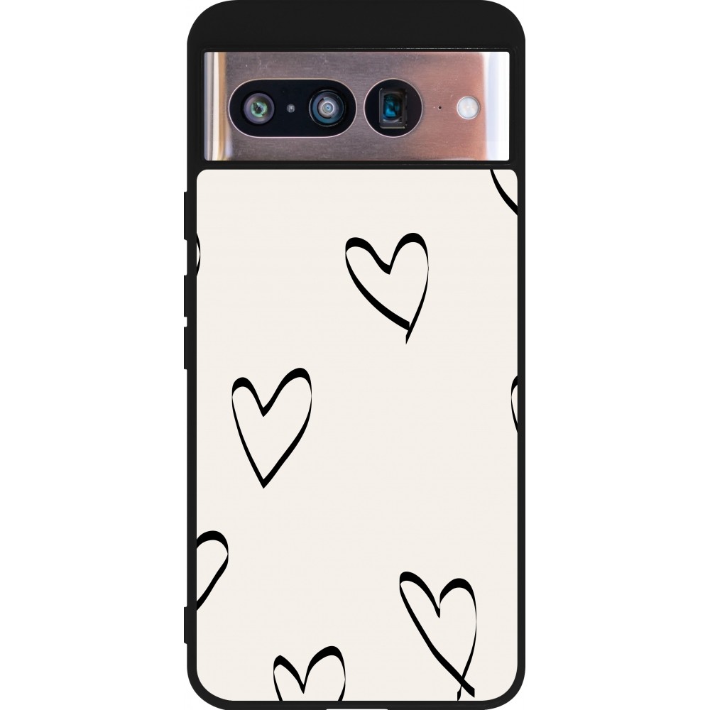 Google Pixel 8 Case Hülle - Silikon schwarz Valentine 2023 minimalist hearts