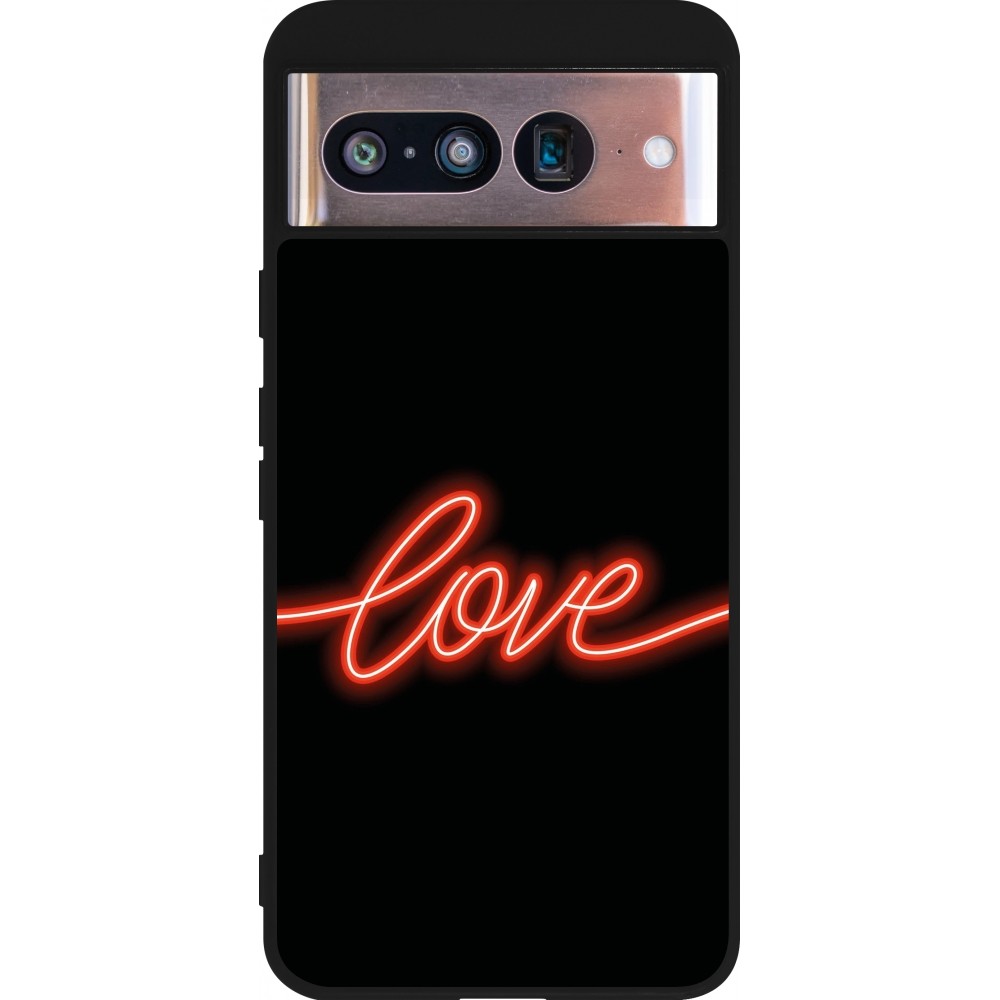 Google Pixel 8 Case Hülle - Silikon schwarz Valentine 2023 neon love