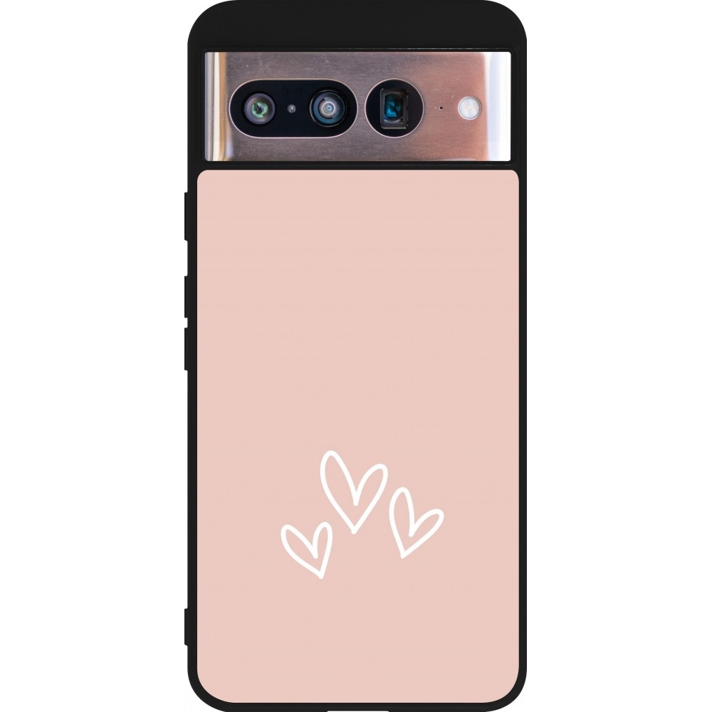 Google Pixel 8 Case Hülle - Silikon schwarz Valentine 2023 three minimalist hearts