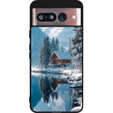 Google Pixel 8 Case Hülle - Silikon schwarz Winter 25 Winter house forest day