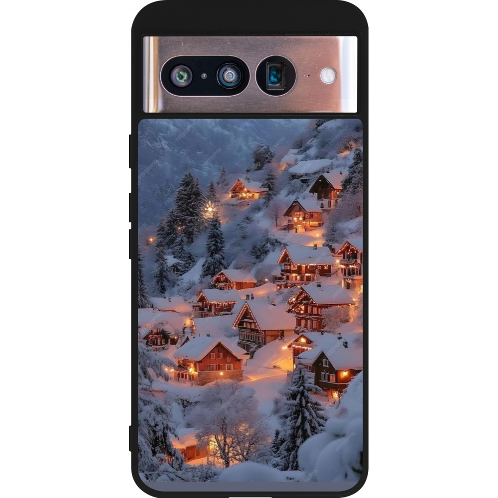 Google Pixel 8 Case Hülle - Silikon schwarz Winter 25 Winter snowy village