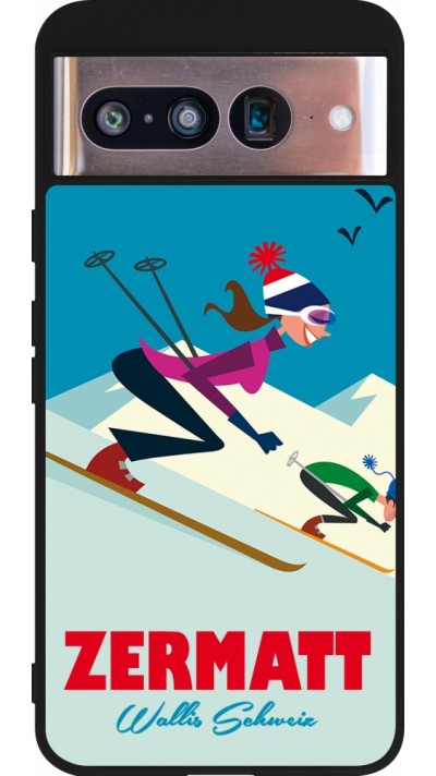 Google Pixel 8 Case Hülle - Silikon schwarz Zermatt Ski Downhill