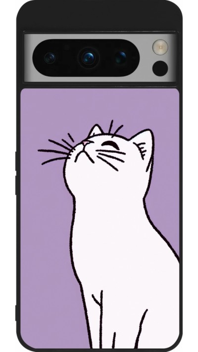 Google Pixel 8 Pro Case Hülle - Silikon schwarz Chat auf lila Hintergrund