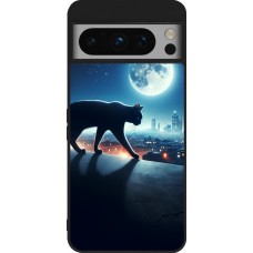 Google Pixel 8 Pro Case Hülle - Silikon schwarz Schwarze Katze unter dem Vollmond