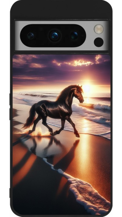 Google Pixel 8 Pro Case Hülle - Silikon schwarz Pferd majestätisch Strand