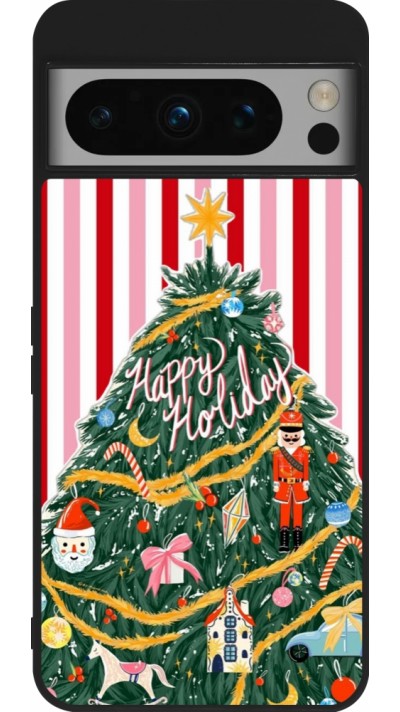 Coque Google Pixel 8 Pro - Silicone rigide noir Christmas 25 Happy Holiday