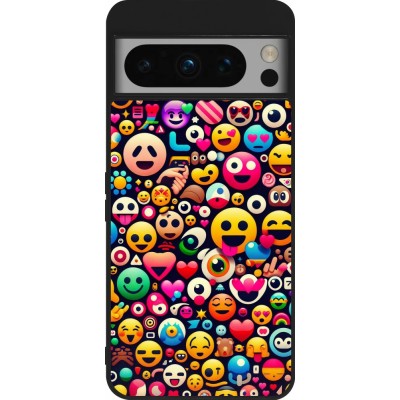 Google Pixel 8 Pro Case Hülle - Silikon schwarz Emoji Mix Farbe