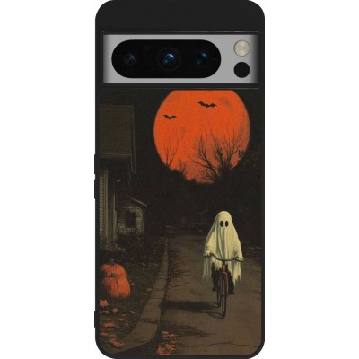 Google Pixel 8 Pro Case Hülle - Silikon schwarz Halloween 2025 Ghost on a bicycle