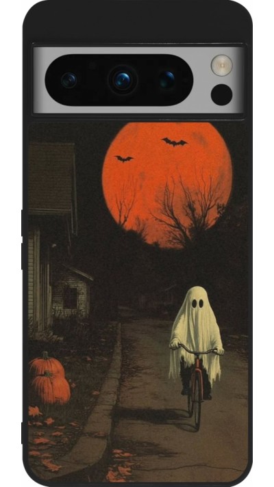Google Pixel 8 Pro Case Hülle - Silikon schwarz Halloween 2025 Ghost on a bicycle