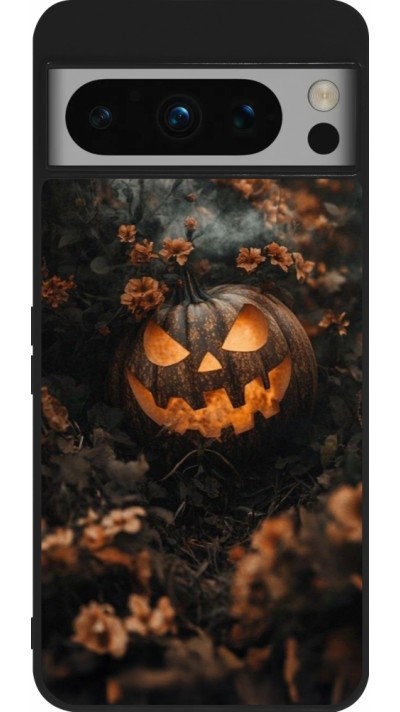 Google Pixel 8 Pro Case Hülle - Silikon schwarz Halloween 2025 Pumpkin with flowers