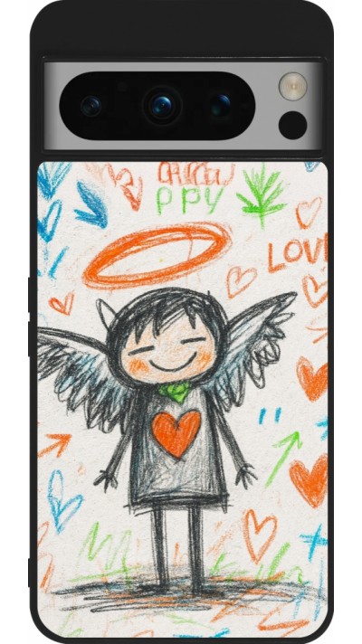 Coque Google Pixel 8 Pro - Silicone rigide noir Little Angel Sketch Love